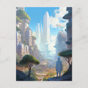 Carte Postale L'art futuriste de science-fiction de la ville