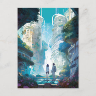 Carte Postale L'art futuriste de science-fiction de la ville