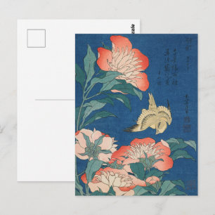 Carte Postale L'art japonais d'Hokusai Pivoines et Canari