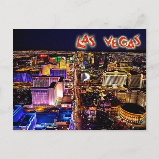 Carte Postale Las Vegas, Nevada la nuit - vue aérienne (Devant)