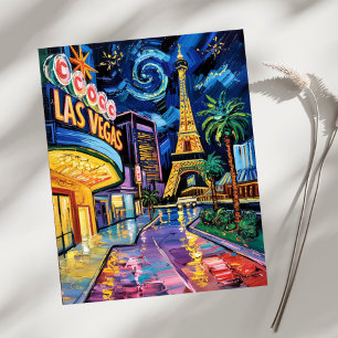 Carte Postale Las Vegas Travel Van Gogh Style Casino Night City