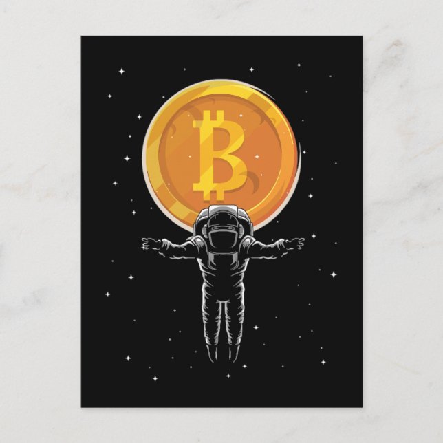 Carte Postale L'astronaute Bitcoin à la lune - Crypto Bitcoin (Devant)