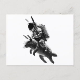 Carte Postale L'astronaute Bunny chevauchant un lapin dans l'esp