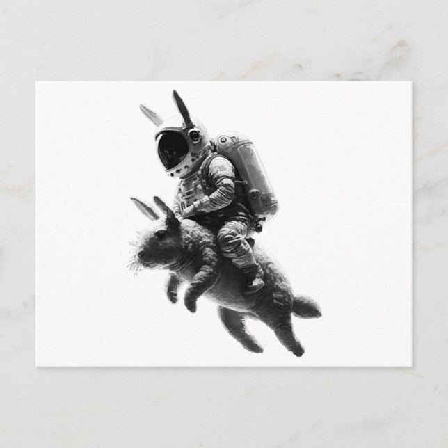 Carte Postale L'astronaute Bunny chevauchant un lapin dans l'esp (Devant)