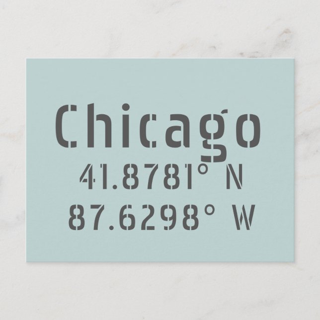 Carte Postale Latitude et Longitude de Chicago (Devant)