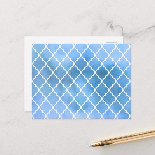 Carte Postale Lattes bleues, Quatrefoil, Trellis, Aquarelles (Devant/Arrière en situation)