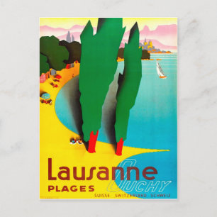 Carte Postale Lausanne, lac Léman plage, Suisse