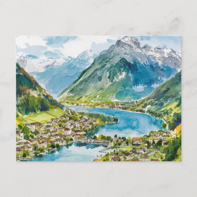 Carte Postale Lauterbrunnen Suisse Aquarelle (Devant)