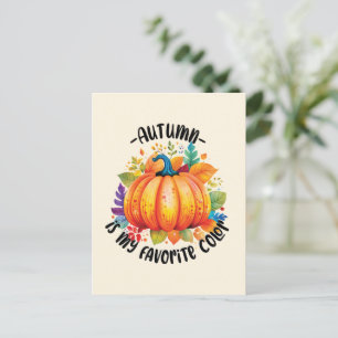 Carte Postale L'automne est ma couleur préférée - Citrouille et