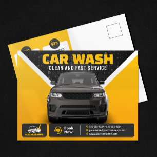Carte Postale Lavage de voiture jaune Détails de voiture Lavage 
