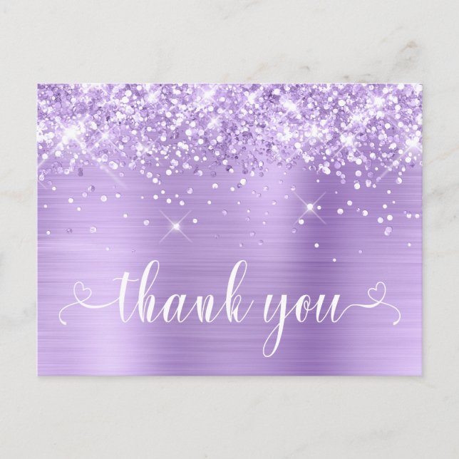 Carte Postale Lavande de Glittery Sweet 16 Coeurs Merci (Devant)