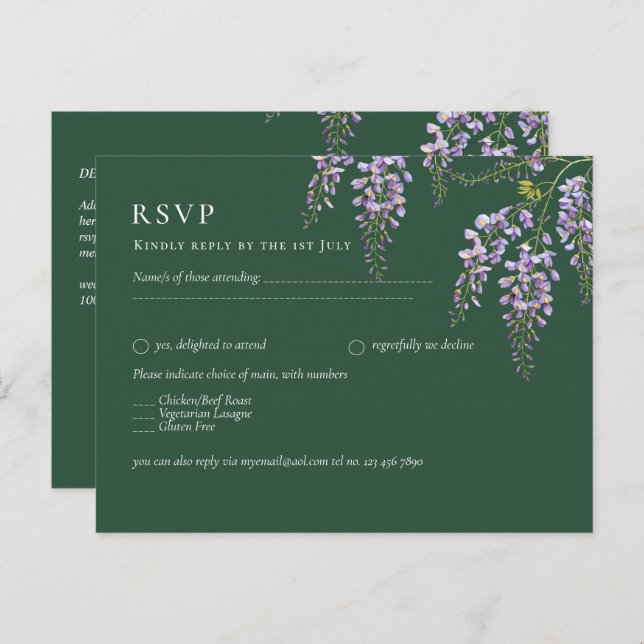 Carte Postale Lavande WISTERIA Emerald Green All-in-1 Mariage (Devant / Derrière)