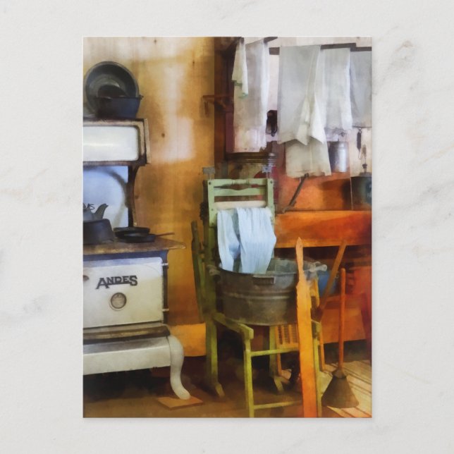 Carte Postale Lave-linge séchage dans la cuisine (Devant)