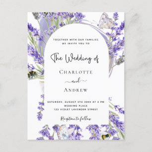 Carte Postale Lavender arche florale blanc script mariage invita