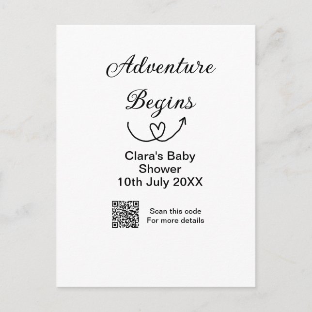 Carte Postale L'aventure commence baby shower scan QR code coeur (Devant)