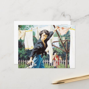 Carte Postale laverie vintage rétro