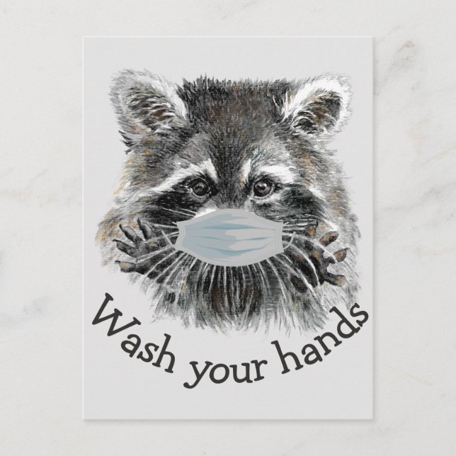 Carte Postale Lavez-Vous Les Mains Covid Pandemic Cute Raccoon C (Devant)