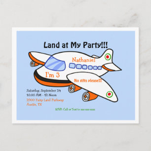Carte Postale L'avion atterrit à mon invitation de fête bleue an
