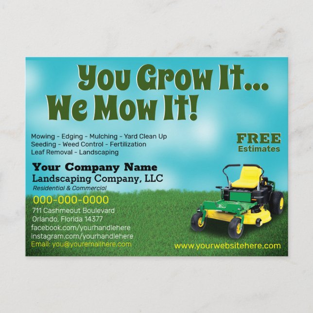 Carte Postale Lawncare Landscaping Grass Cutting Flyer Postcard (Devant)