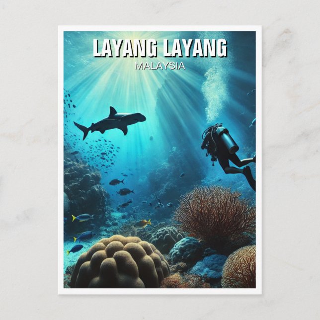 Carte Postale Layang Layang Malaysia Scuba Diver Hammerhead (Devant)