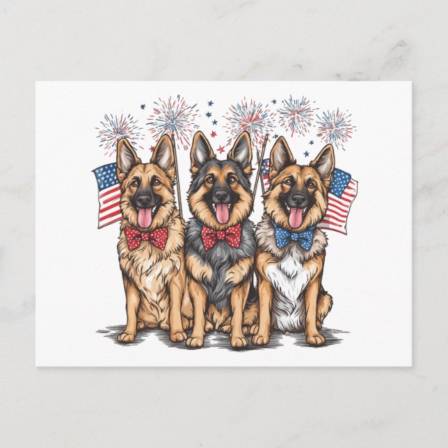 Carte Postale Le 4 Juillet Chiens De Berger Allemands (Devant)