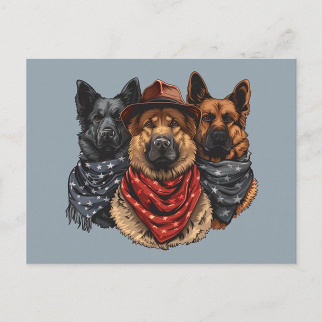 Carte Postale Le 4 Juillet Chiens De Berger Allemands (Devant)