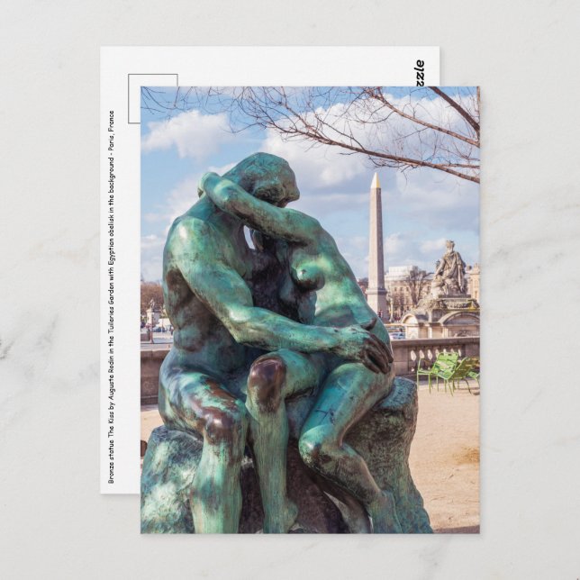 Carte Postale Le Baiser d'Auguste Rodin aux Tuileries, Paris (Devant / Derrière)