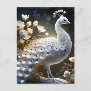 Carte Postale Le beau paon blanc est une combinaison de luminesc