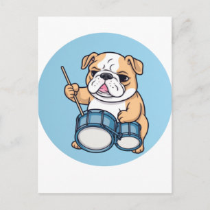 Carte Postale Le Bulldog qui Tambourine Rythmes et Bulldog Groov