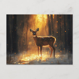 Carte Postale Le cerf majestueux dans une forêt d'hiver