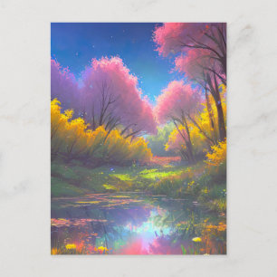 Carte Postale Le charme magique d'un marais coloré éclairé par l