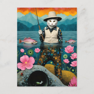 Carte Postale Le chat à pêche