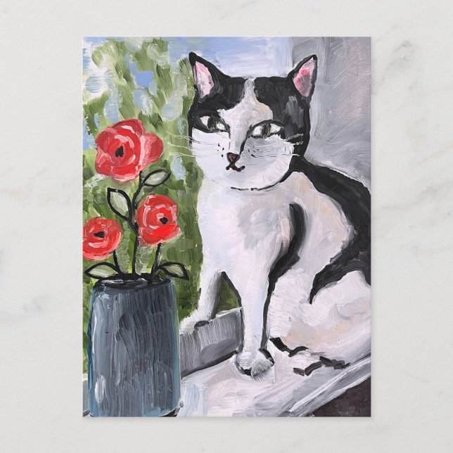 Carte Postale Le chat et les coquelicots (Devant)