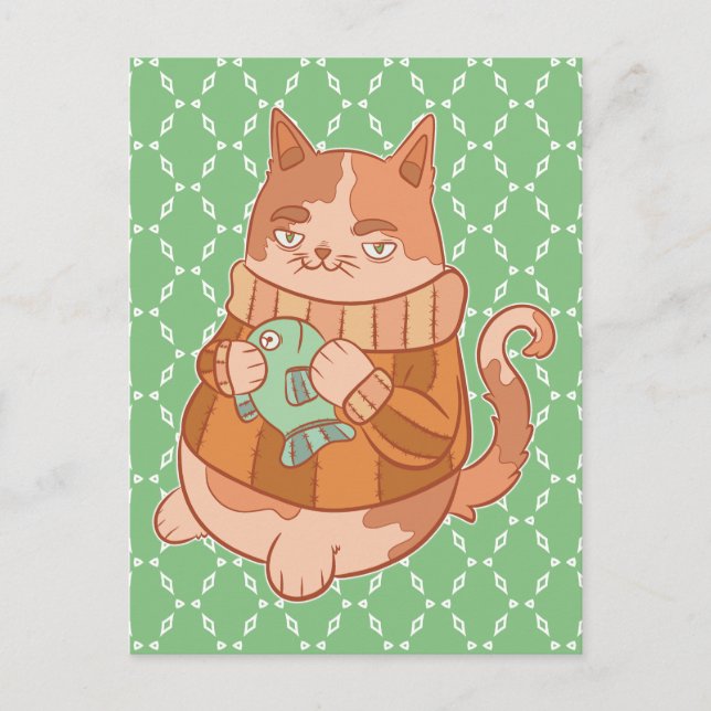 Carte Postale Le Chat et Poisson (Devant)