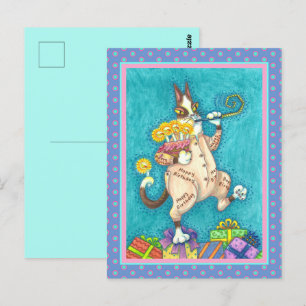 CARTE POSTALE LE CHAT HISS N' FITZ EN TENUE D'ANNIVERSAIRE, GATE