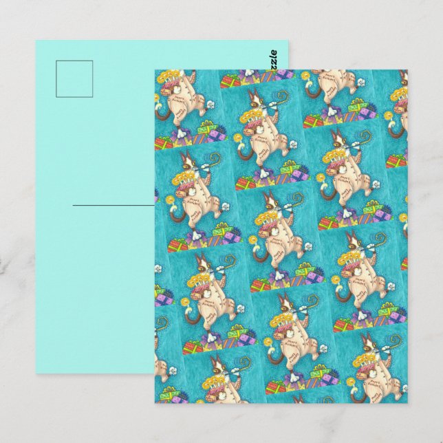 CARTE POSTALE LE CHAT HISS N' FITZ EN TENUE D'ANNIVERSAIRE, GÂTE (Devant / Derrière)