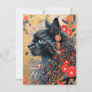 Carte Postale Le chat Zen   Vintage japonais Ukiyo-e