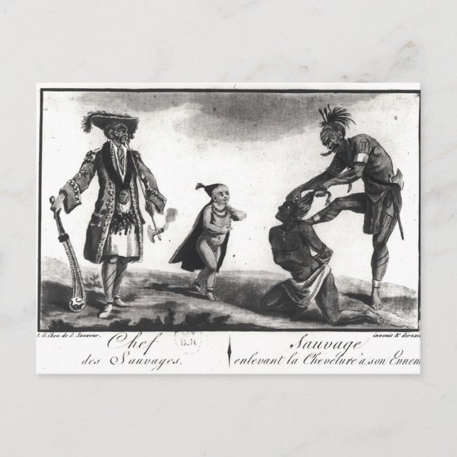 Carte Postale Le chef des Savages à l'échelle de son ennemi (Devant)