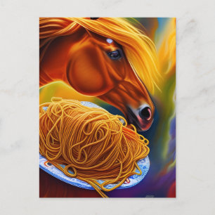 Carte Postale Le Cheval Mange Spaghetti