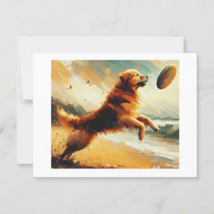 Carte Postale Le Chien Sautant Pour Frisbee,