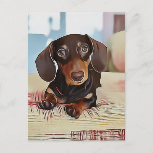 Carte Postale Le Chiot De Dachshund Est Assis Sur Un Canapé