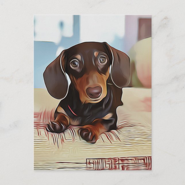 Carte Postale Le Chiot De Dachshund Est Assis Sur Un Canapé (Devant)