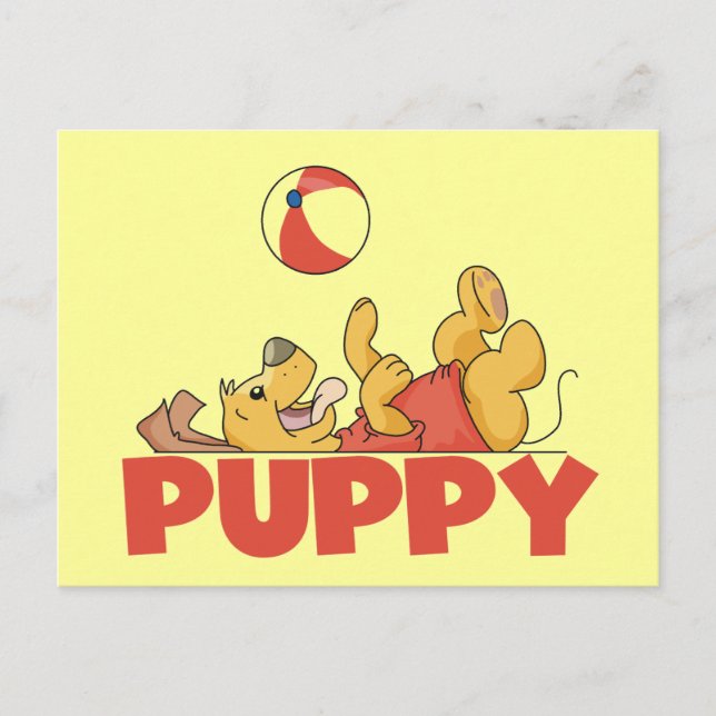 Carte Postale Le chiot joue des T-shirts et des cadeaux (Devant)