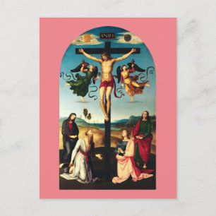 Carte Postale Le Christ crucifié avec la Vierge Marie