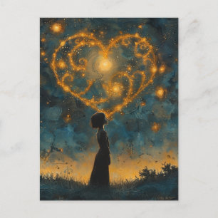 Carte Postale Le coeur dans les étoiles et une fille stupéfaite