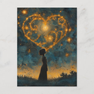 Carte Postale Le coeur dans les étoiles et une fille stupéfaite