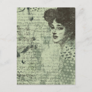 Carte Postale Le collage grunge multimédia de la dame