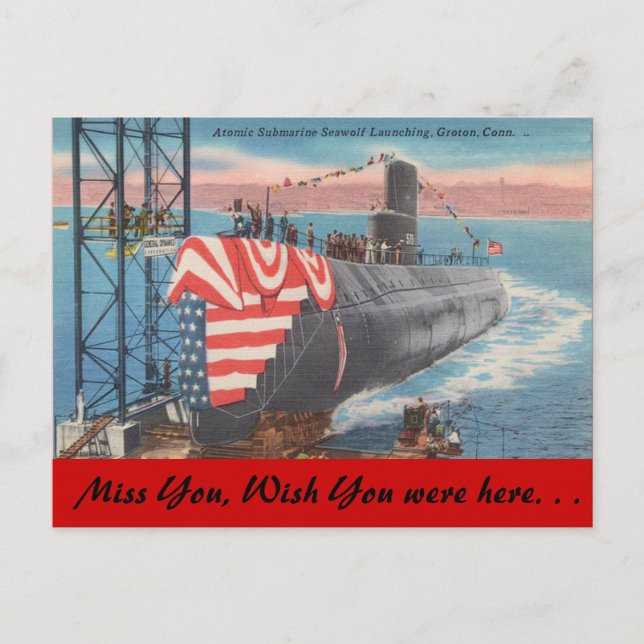 Carte Postale Le Connecticut, lancement submersible atomique (Devant)