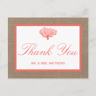 Carte Postale Le Corail Sur Burlap Boho Beach Wedding Collection