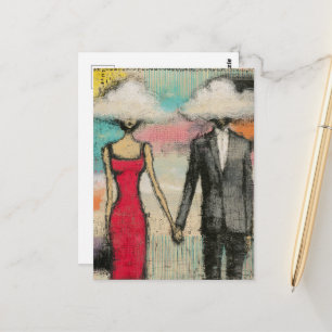 Carte Postale Le Couple Avec La Tête Dans Les Nuages